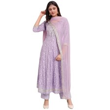 GoSriKi Women's Rayon Viscose Embroidered Anarkali Kurta with Pant Dupatta