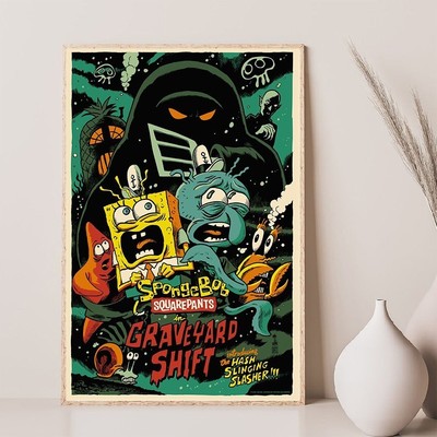 SpongeBob SquarePants Graveyard Shift Halloween Cartoon Poster