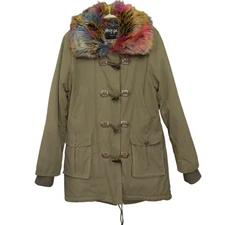 Nasty Gal Faux Fur Collar Parka Olive Coat Women L Toggle Jacket Winter