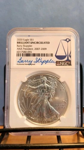 2020 SILVER EAGLE - NGC - Signed by Barry Stuppler Past ANA President - BU