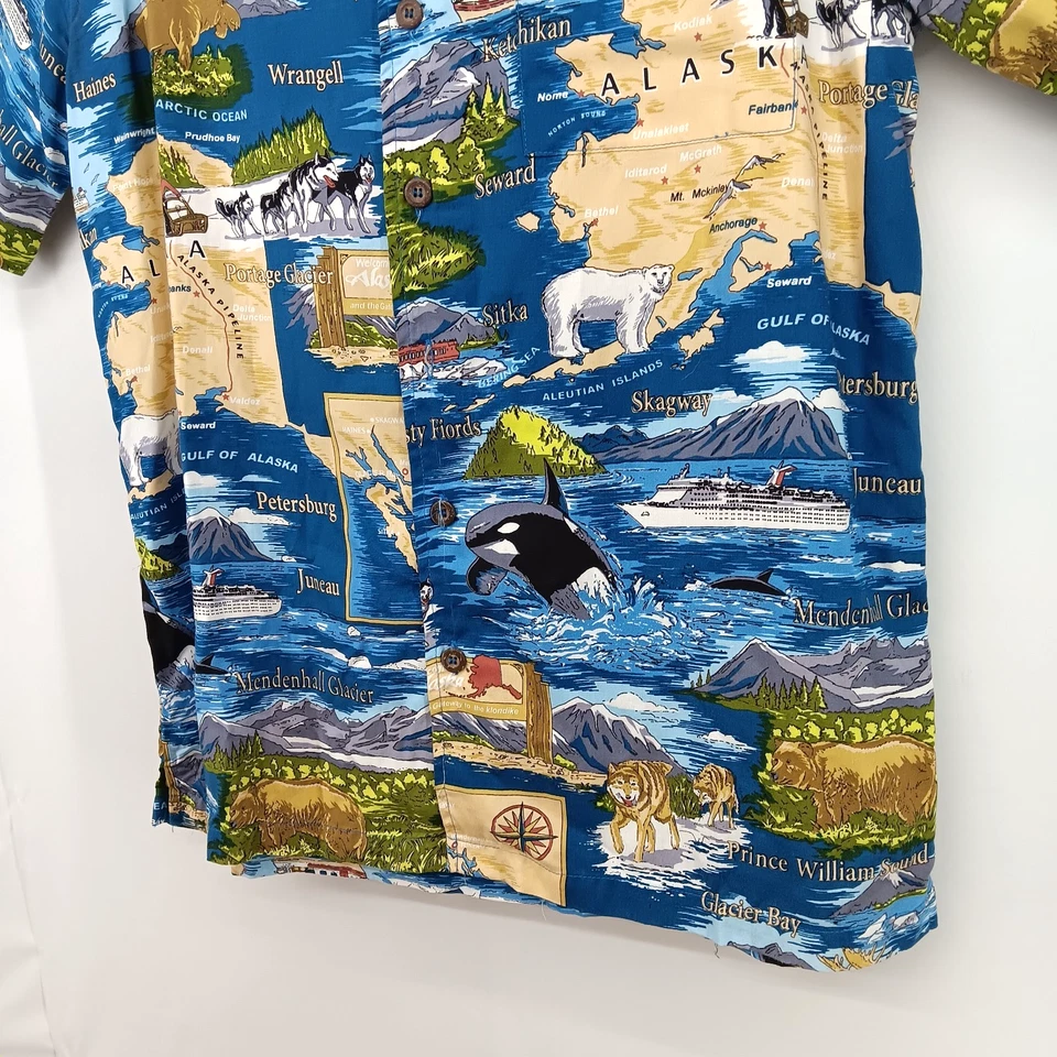 Camisa David Carey Para Hombre Grande Azul Tema Alaska Manga Corta Cuello Abotonado Foto 3 de 4