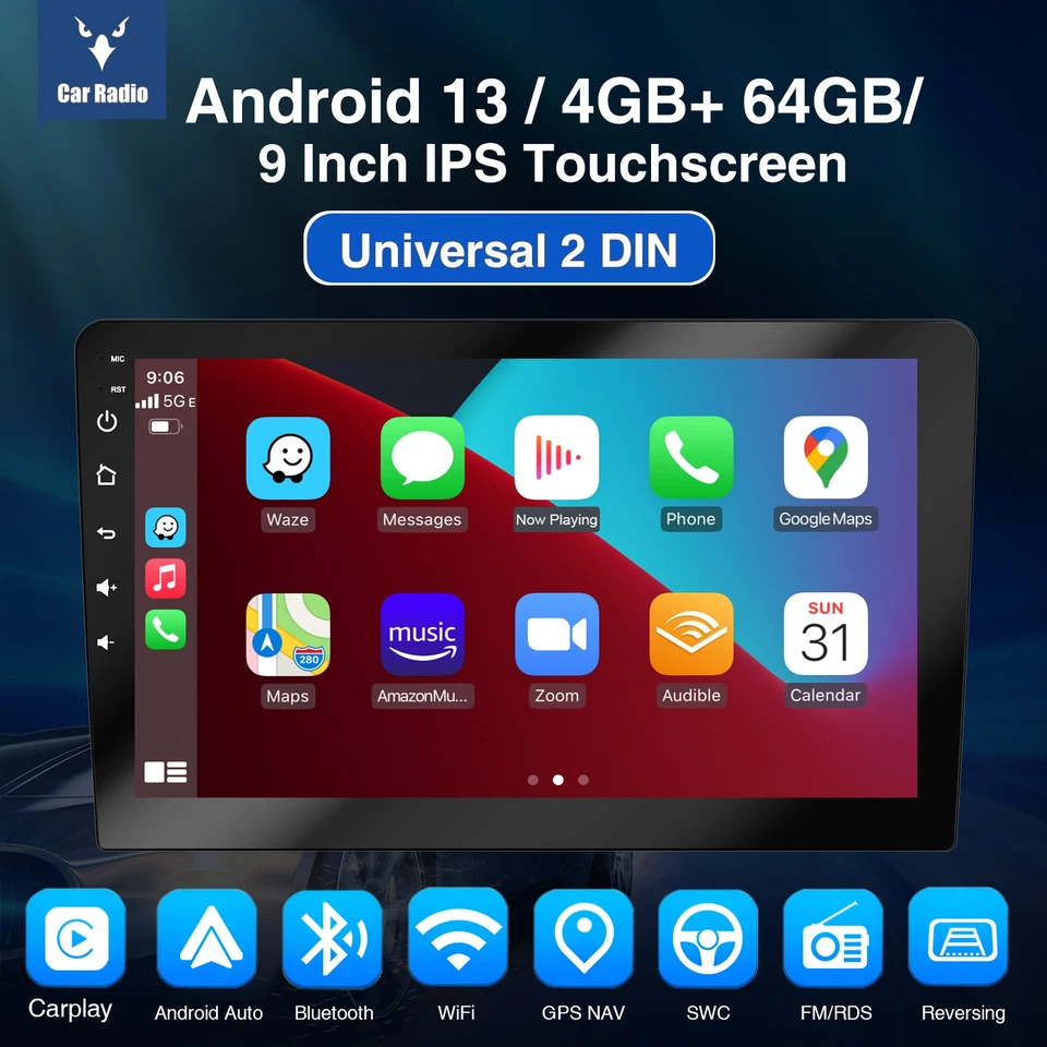 9" 4+64GB GPS Navigation Wireless Apple Carplay & Android Auto Car Stereo BT FM - Image 2 of 4
