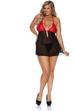Elegant Moments 2 Pc Babydoll Set 44179X Mesh Lace Halter With G-String