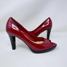 Coach and Four Red Patent Leather Peep Toe Heels Size 9M 4" Heel Pumps