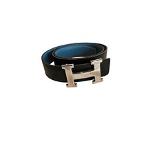 Herm s H-belt reversible black and blue jean Togo box calf leather strap