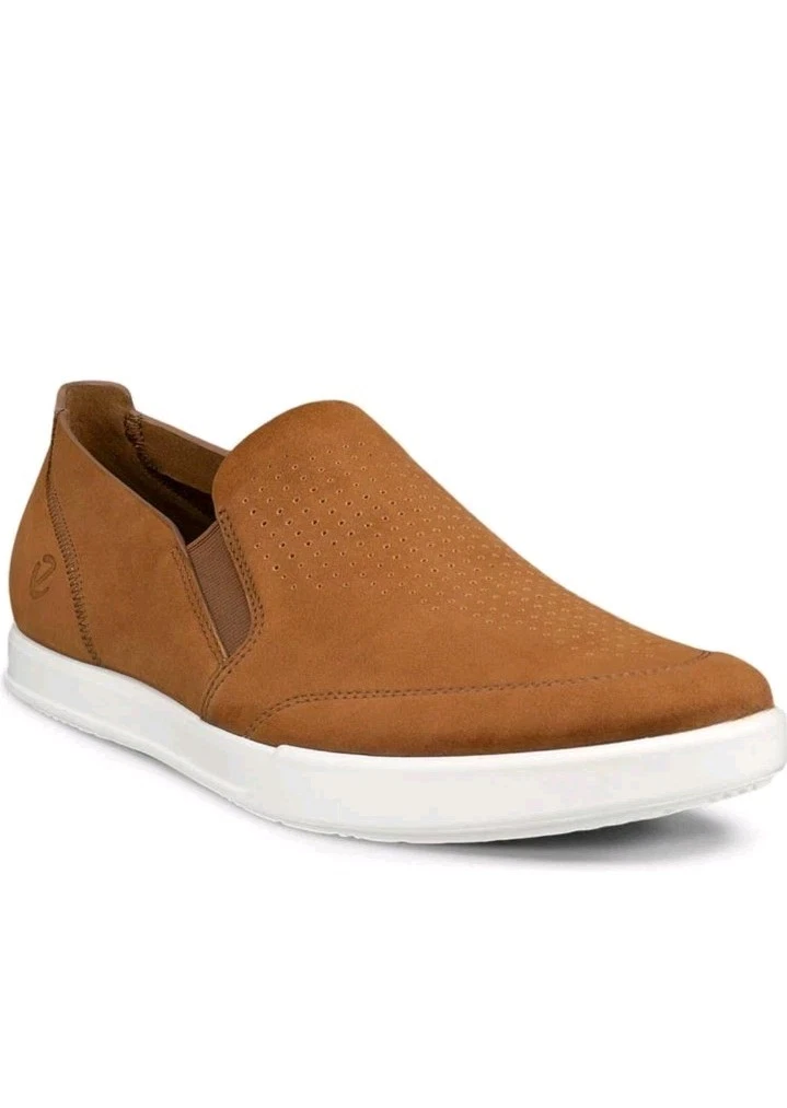 Ecco Men's Travel Slip On Shoes Camel Brown Perf Loafer EU 45 Size 11 - 11.5 US