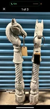 Vintage Horse Head Hitching Posts (set of 2) Rare Design Cast Iron