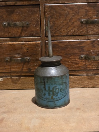 Vintage UNSERE EIGENE HARDWARE Werbung Ölkanne Daumenöler Hofladen blaues Etikett - Bild 6 von 6