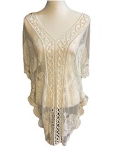 Vince Camuto Kimono Lace Cover Up Dress White V Neck Sheer Women One Size