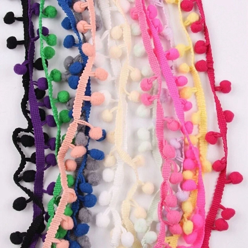 2,5cmx9m Bunte Quasten Borte Fransen Pom Bälle Band Stoff Nähen Spitzenband DIY - Bild 4 von 4