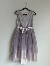 Monsoon Girls Sequin Tulle Tiered Dress Size 10 Lilac Sleeveless Pageant Party