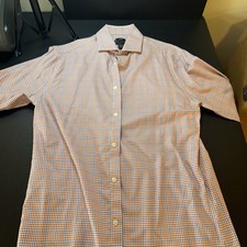 Pronto Uomo Dress Shirt Mens 15.5 32/33 Orange Blue Non-Iron Cotton Long Sleeve