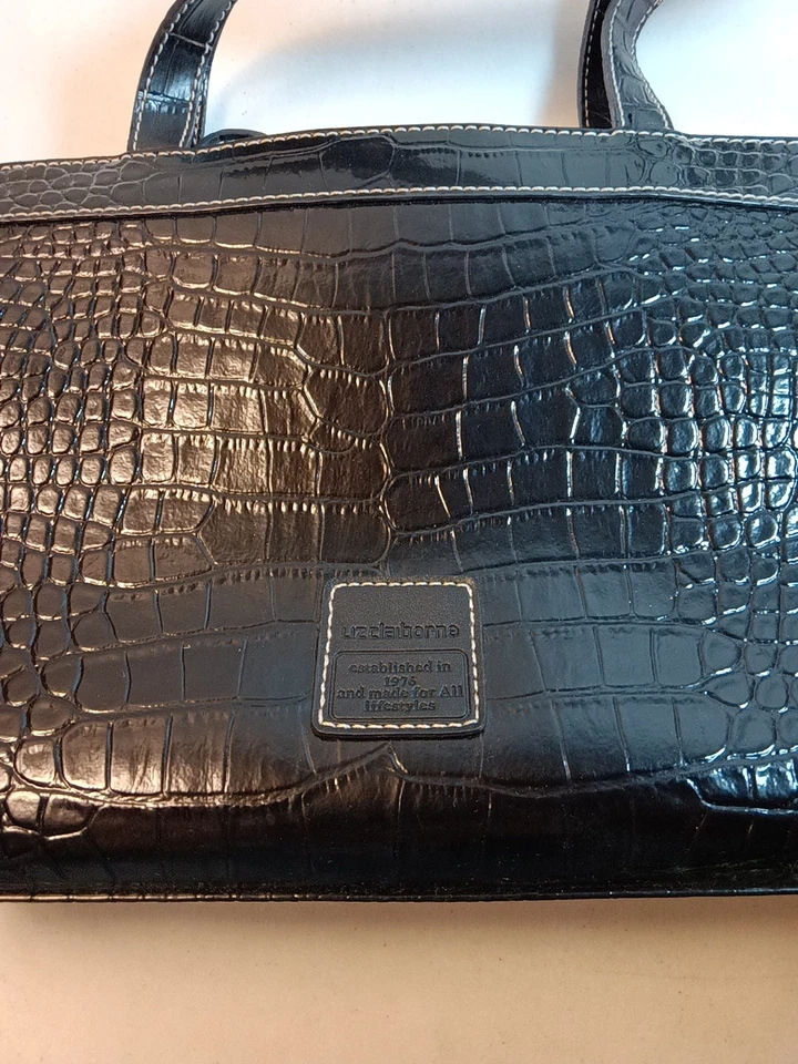 Bolso de hombro Liz Claiborne imitación cuero cocodrilo negro asas dobles Foto 4 de 4