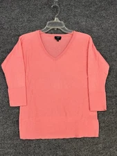 Talbots Petites Coral Pink Lightweight Sweater Womens M 3/4 Sleeves Boho Preppy