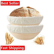 Banneton Bread Proofing Basket Set of 2: 9 Inch Round Sourdough Proofing Bowl...