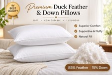 Duck Feather & Down Pillows Extra Filled Hotel Quality White Bed Pillow Pack 2,4