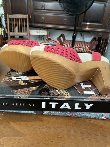 Earthies Amalfi Womens Size 8B Red Crochet Wooden Platform High Heels Sandals - Picture 6 of 6