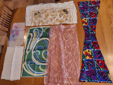 Vintage Lot Of 6 Floral Square Oblong Scarves Rayon, Acetate, Nylon Estate