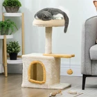 PawHut 28" Cat Tree Tower with Plush Top Bed, Beige and Yellow