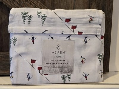 Aspen Home Queen 4 Piece Sheet Set Winter Theme Skiing