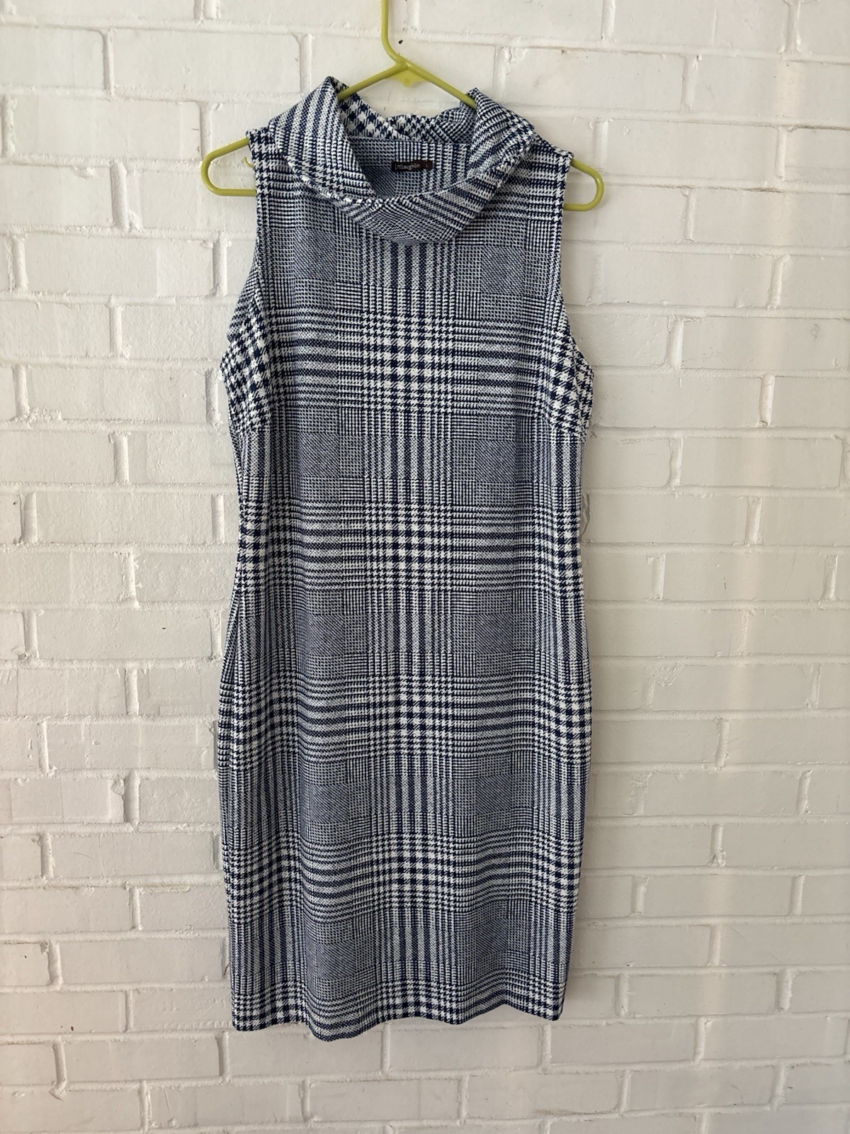 J. Mclaughlin Womens Sleeveless Sheath Dress Plaid Cowl Neck Jersey Stretch L