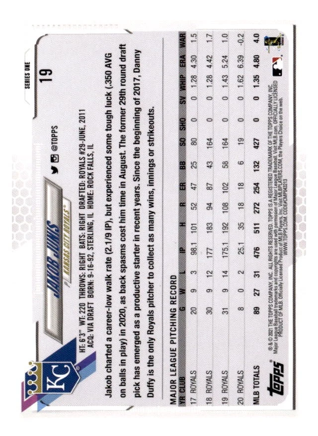 2021 Topps Walgreens Yellow #19 Jakob Junis - FREE SHIPPING - Image 2 of 2