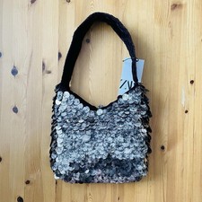 Zara Silver/black Bucket Bag With Beading BNWT