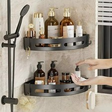 Bathroom Corner Shelf Suction Cup Wall Mounted Storage Organizer Rack No Drill