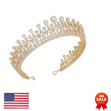 Vintage Tiara Cubic Zirconia Crown Gold Platinum Plated Wedding Pageant
