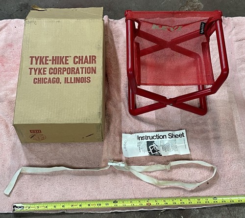 VINTAGE RED MESH TYKE-HIKE FOLDING CAMPING CHAIR-COMPLETE-EXCELLENT w/O. BOX