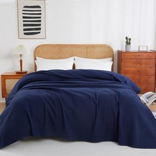 Queen 90" x 90" Egyptian Cotton Waffle Weave Throw Blanket Soft Lightweight Bed