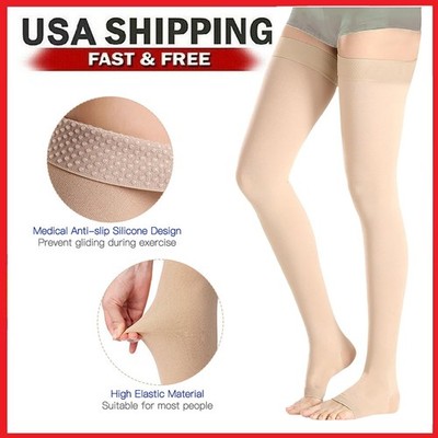 Thigh High Medical Compression Stockings Varicose Veins Swelling Socks Open Toe