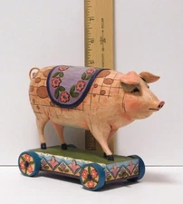 Jim Shore Spotted Pig on Cart with Wheels Heartwood Creek 2007
