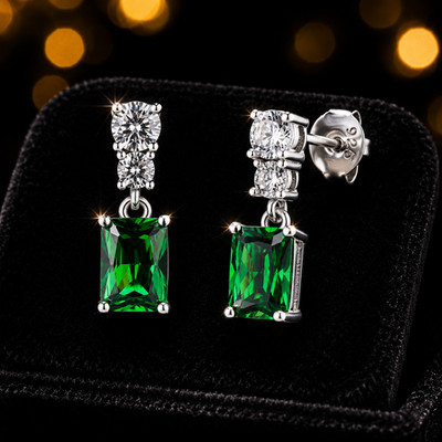 Natürliche Smaragd Ohrhänger Sterling Silber 925 gepunzt British Made