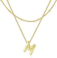 Bubble Letter Necklace for Women, 14k Gold Plated Initial Letter Pendant Necklac