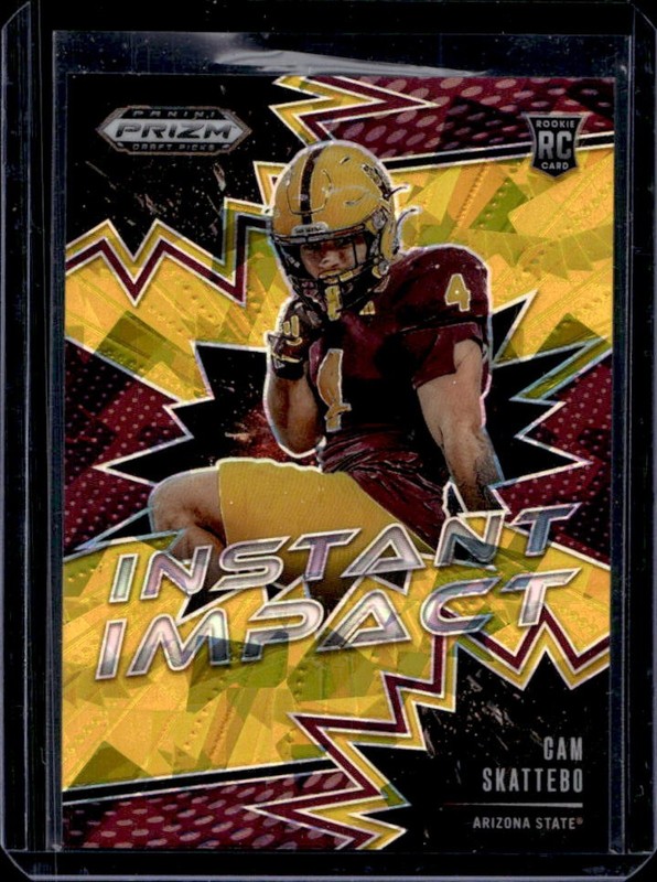 2025 Panini Prizm Draft Picks Cam Skattebo Instant Impact RC Gold Ice #II-CSO