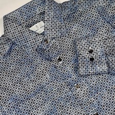 Emanuel Berg ModernFit Blue Geometric Button Up Dress Shirt Mens M 15.75 Casual
