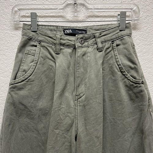 Zara High Rise Barrel Leg Baggy Jeans Plissee vorne Damen 0 Salbei 90er Y2K - Bild 5 von 9