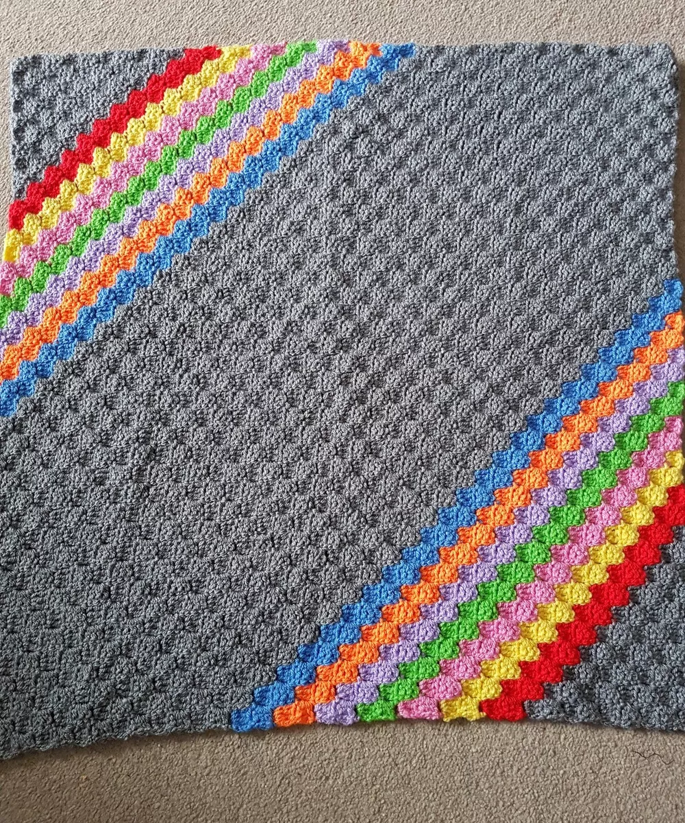 Handmade crochet blanket Grey Rainbow Pram Or Car Seat Baby Gift