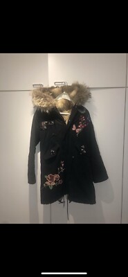 Damen Winter Herbst Parka Miss & Furs 40  Lschwarz XXL Fellkragen Gefüttert 2in1