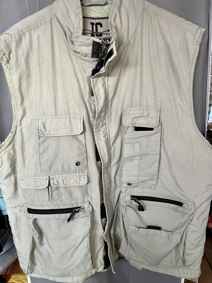 Chaleco Safari Ivy Crew Nylon XL Forro Acolchado Bolsillos Beige Foto 3 de 4