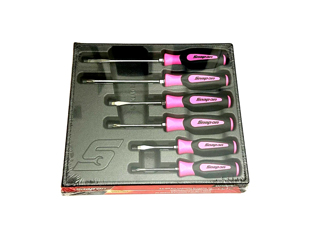 Snap on Tools NEW SGDX60BPM 6pc PINK Soft Grip Combination Screwdriver Set USA