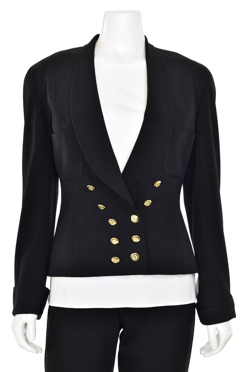 Giacca vintage anni 90 CHANEL doppiopetto logo CC bottoni in lana nera tg 38 F 6 US