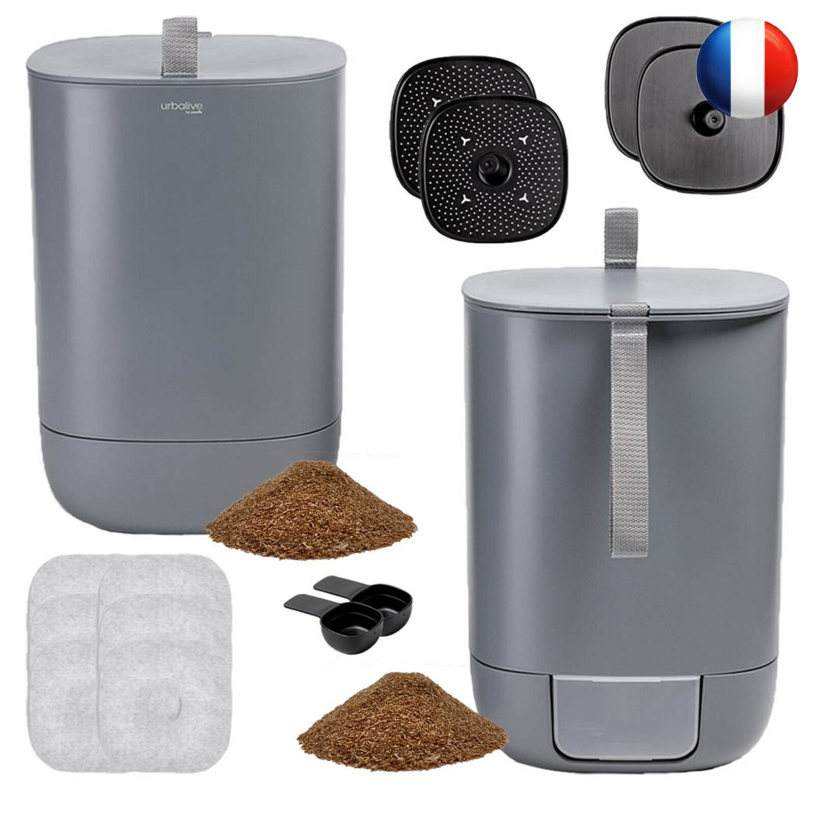 Bokashi Urbalive 14 Litres lot de 2 avec récupérateur de jus intégré pour biodéchets