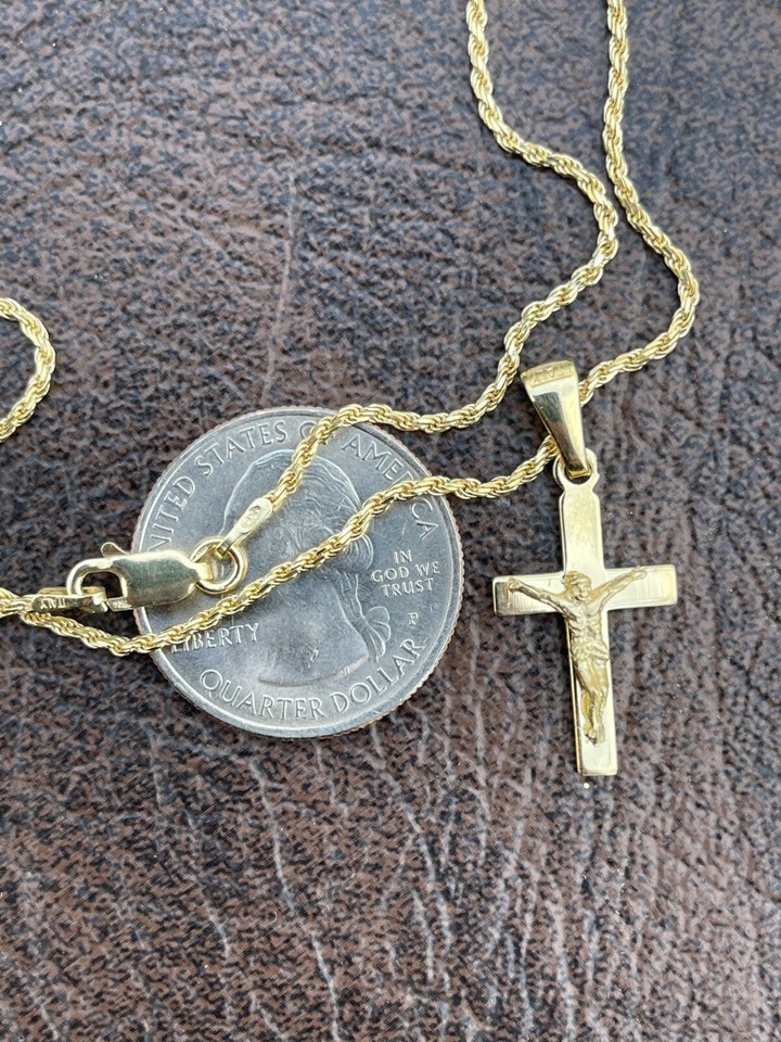 Solid 925 Silver Plain Gold Plated Cross Jesus Crucifix Pendant ...