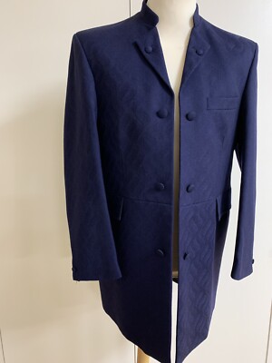 Herren blau Brokat Nehru Kragen Jacke Wolle Ex Hire Hochzeiten/Rennen/Formell 38''-46''