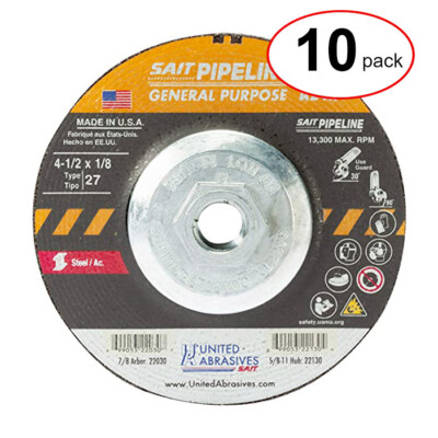 Sait 22130 - 4-1/2'' X1/8'' X 5/8-11 Pipeline Grinding/Cutting Wheel -  (10Pack)