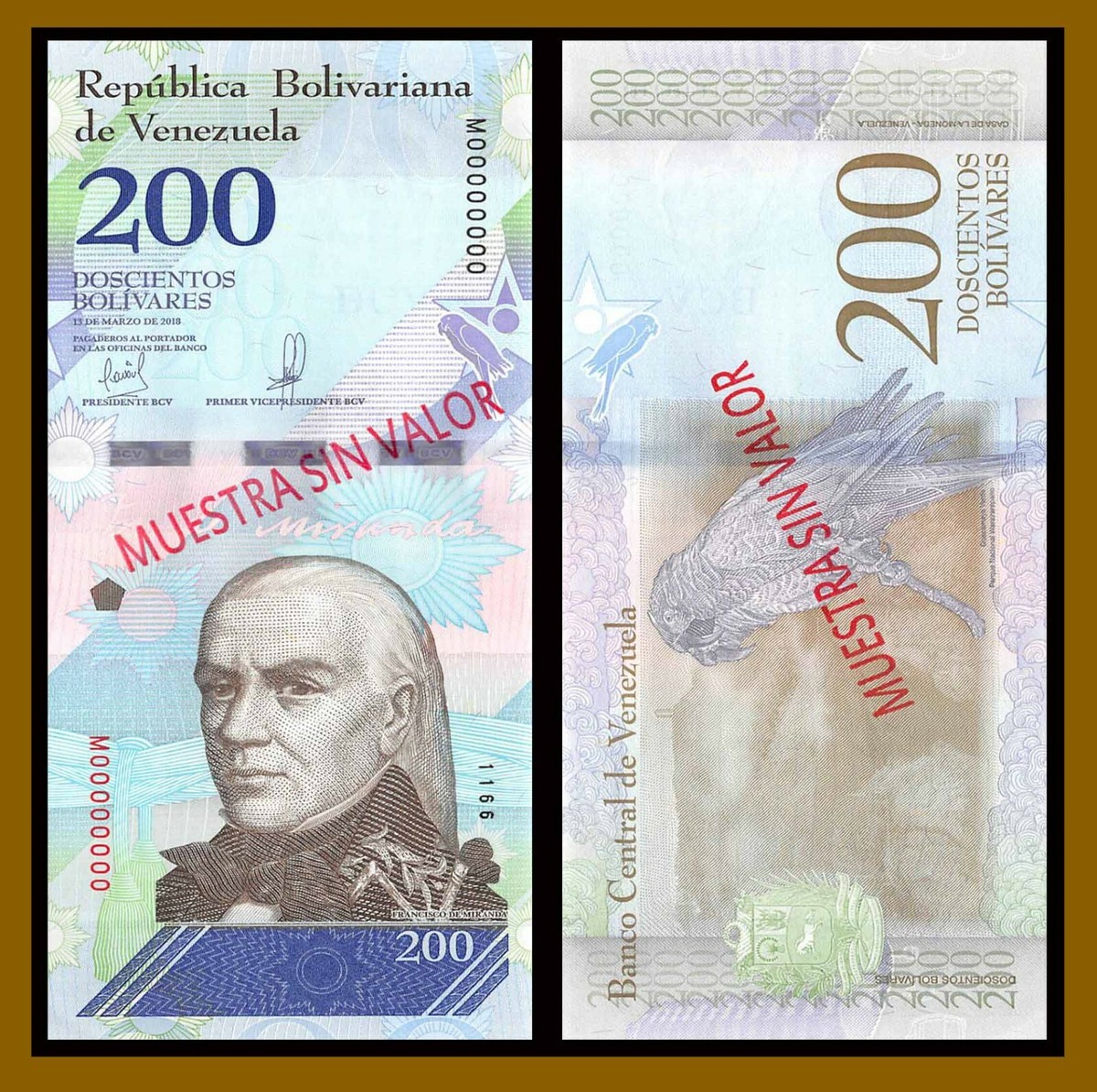 Venezuela 200 Bolivares Soberanos, 2018 P-107s Specimen M8 S/N 1166 Unc |  eBay