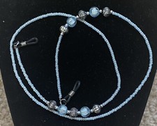 "Collar de cordón vintage con soporte de cuentas de plata azul perla imitación ojo de sol 26"""
