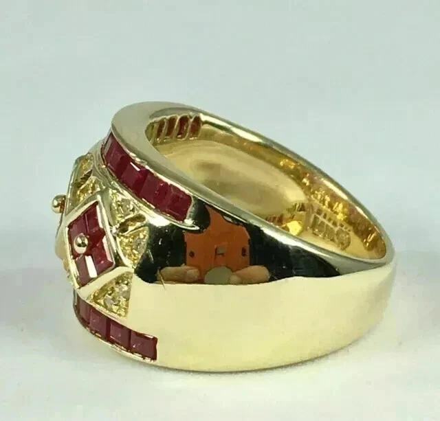 Обручальное кольцо из желтого золота 14 карат с круглым бриллиантом/рубином лабораторной огранки 2 карата - Изображение 4 из 4